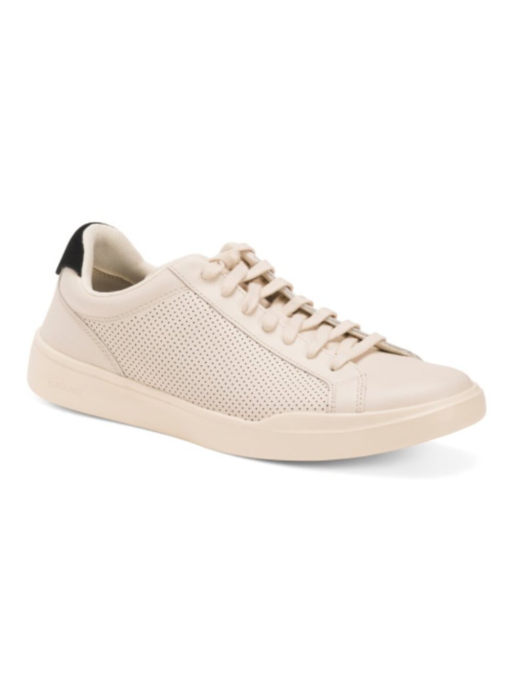 COLE HAAN Men's Ivory Leather Grand Sneaker with Black Brand Logo Accent